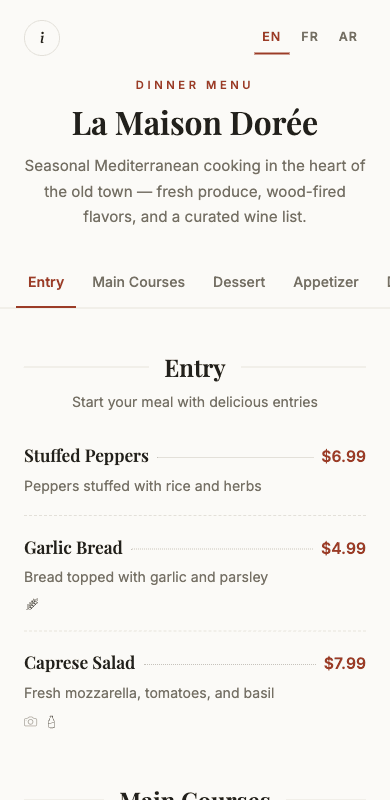 Menutiq menu example 1